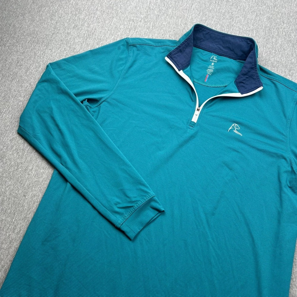 Rhoback Long Sleeve Performance 1/4 Zip Pullover Mens Small Green Blue Striped